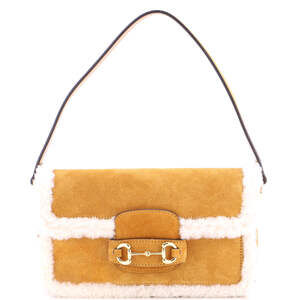 Gucci Mini Horsebit 1955 Shoulder Bag Suede with Shearling